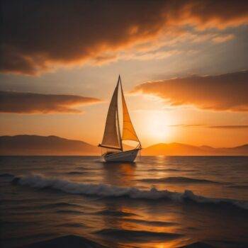 Einsemd - grípandi NFT sem sýnir æðruleysi seglbáts í rökkri